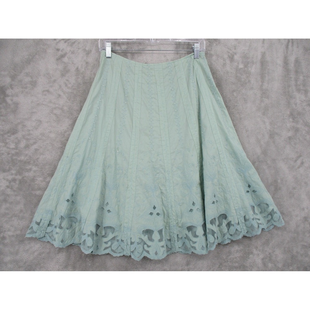 Drama Skirt Womens Size 4 Sage Lace Hem Beaded Romantic Feminine Flare Green